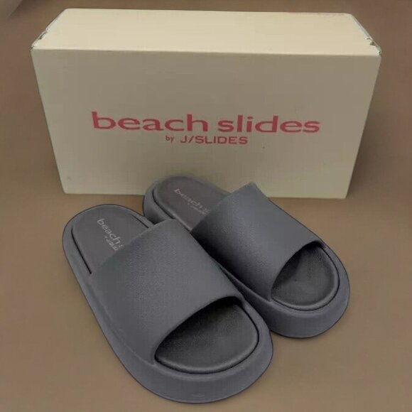 J/Slides Beach Slides Womens Grey Sandals Comfort Slip-On - Picture 1 of 6